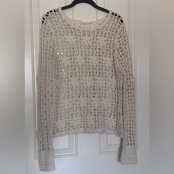 Hippie Laundry IVORY Boho Crochet Woven Rich Layering Sweater• Size Large - Picture 1 of 7